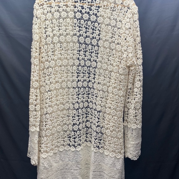 Cupio Ivory Lace Open Cardigan Side Slits Pockets Women’s LG COTTAGECORE BOHO - Picture 2 of 16